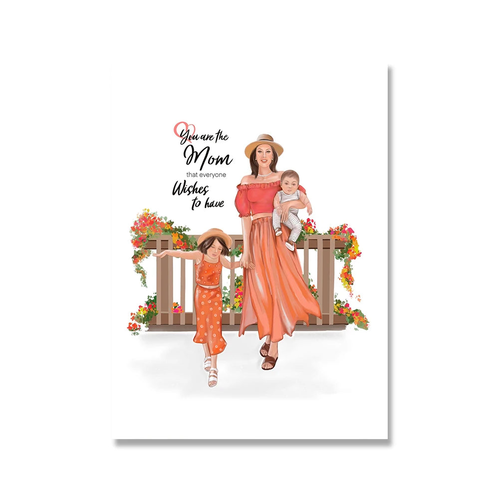 1pc frameless Canvas painting Mom Daughter Wall Art Canvas Painting Posters and Prints Fashion Love You Mother Days Gift Pict