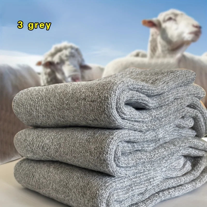 3/5 Pairs Men's Winter Warm Socks, Thick Towel Mid-Calf Socks, Anti-Cold Snow Boots Socks Elastic Solid Color