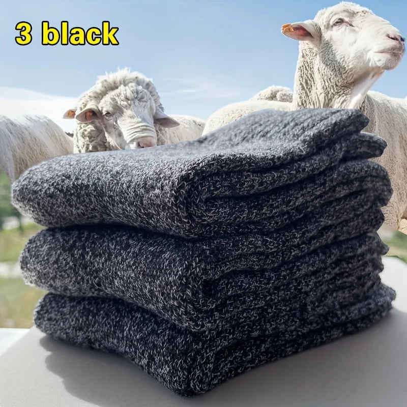 3/5 Pairs Men's Winter Warm Socks, Thick Towel Mid-Calf Socks, Anti-Cold Snow Boots Socks Elastic Solid Color