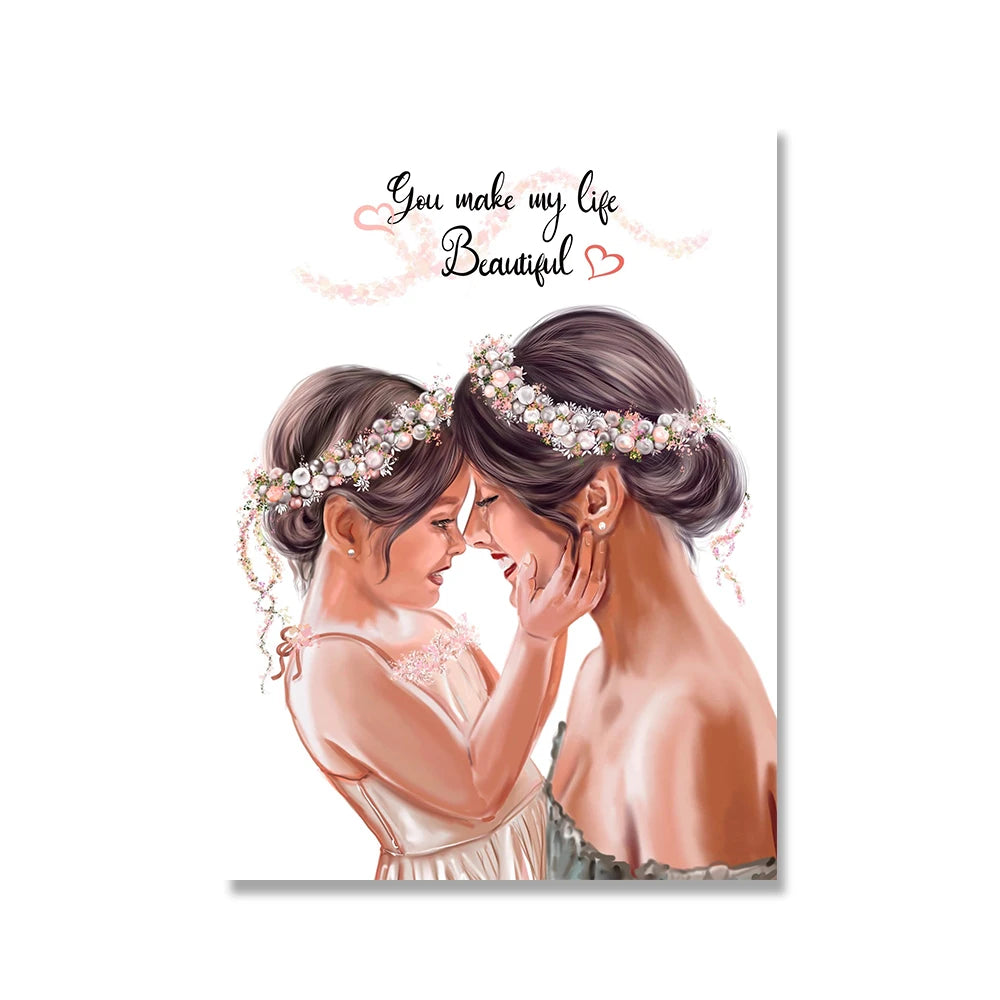 1pc frameless Canvas painting Mom Daughter Wall Art Canvas Painting Posters and Prints Fashion Love You Mother Days Gift Pict